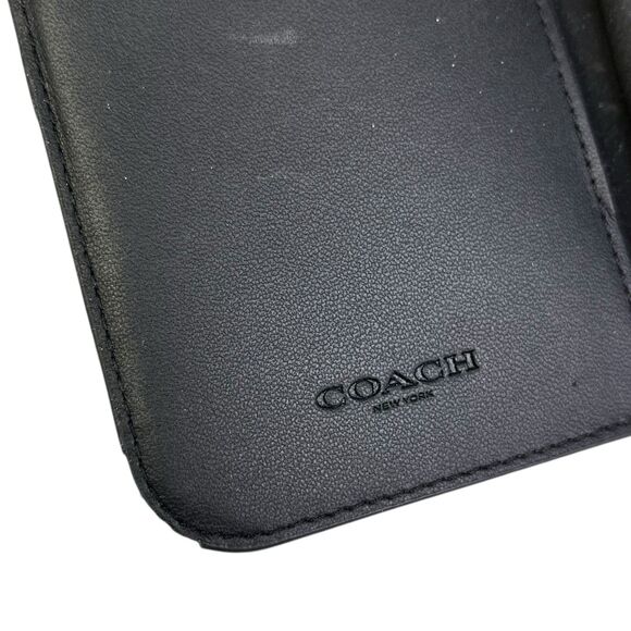 COACH Leather iPhone 15 Pro Folio Smartphone Slim Wrap Case Black Gray - Picture 5 of 8